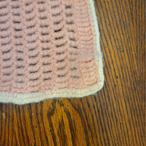 Vintage Crochet Afghan Blanket With Pink, Cream & Brown Stripes Handmade Throw - Picture 5 of 7
